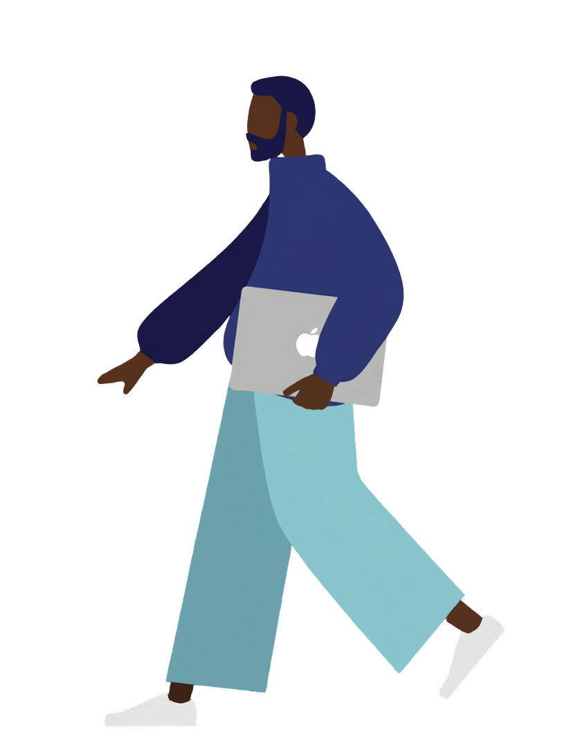 Person standing with a laptop